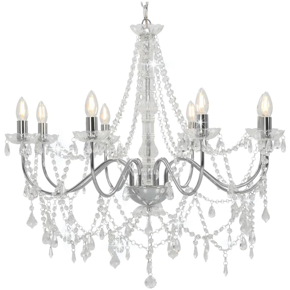 Lampadario Con Perline Argento 8 Lampadine E14 - Foto 1