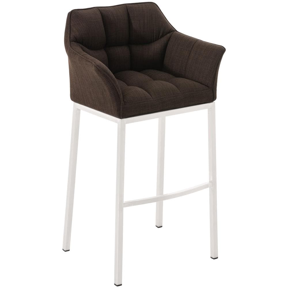 Sgabello DAMASO B con Telaio a 4 Gambe Nero, in Tessuto Marrone Telaio Bianco Opaco - Foto 1