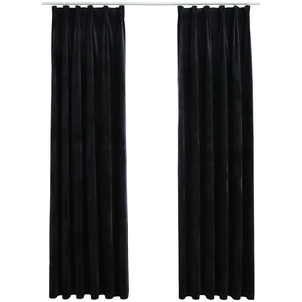 Tende Oscuranti Con Ganci 2 Pz Nere In Velluto 140x245 Cm - Foto 2