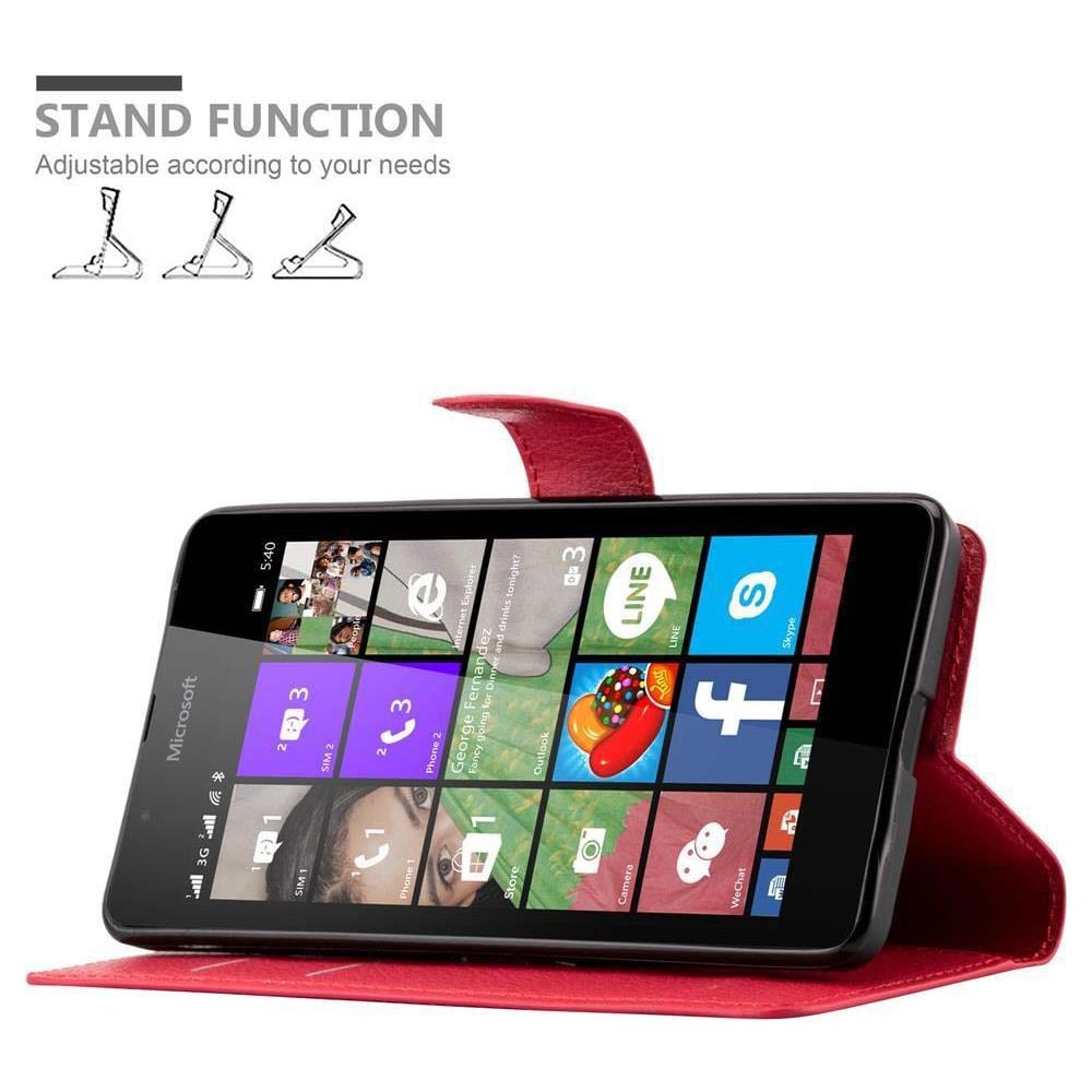 Custodia Compatibile Con Nokia Lumia 540 In Rosso Carminio - Coperchio Protettiva Con Chiusura Magnetica, Funzione Stand E Tasca Per Le Carte - Foto 5