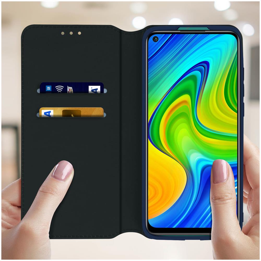 Custodia Xiaomi Redmi Note 9 Portacarte Funzione Supporto Similpelle Liscia Blu - Foto 2