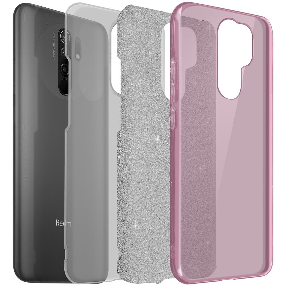 Cover Xiaomi Redmi 9 Semi-rigida Con Paillette Amovibili Rosa - Foto 1