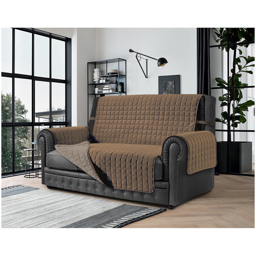 Copridivano Antimacchia - Salvadivano Trapuntato Double Face - 4 Posti Per Seduta Da 230 A 255 Cm - Corda / sabbia - Foto 1