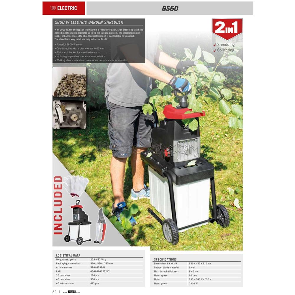 Biotrituratore Elettrico A Rullo Da Giardino 2800w Gs60 - Foto 2