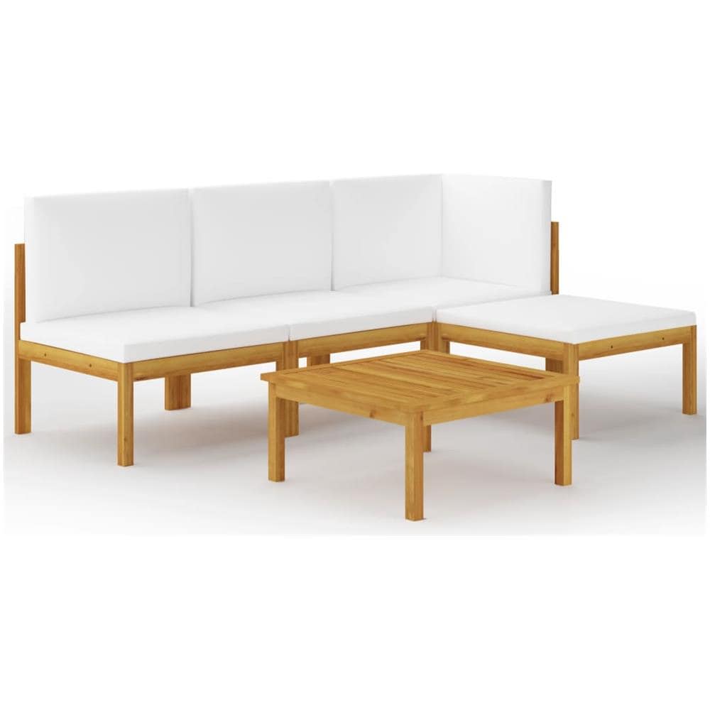 Set Divani da Giardino 5 pz con Cuscini Crema Massello Acacia - Foto 1