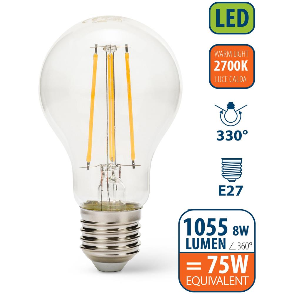 Lampadina Led A Filamento, Goccia A60, 8w / 1055lm, Base E27, 2700k - Foto 1