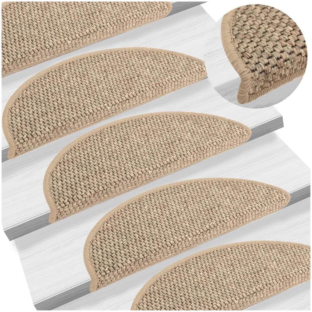 Tappeti Adesivi Scale Aspetto Sisal 15 pz 56x17x3cm Beige Scuro - Foto 1
