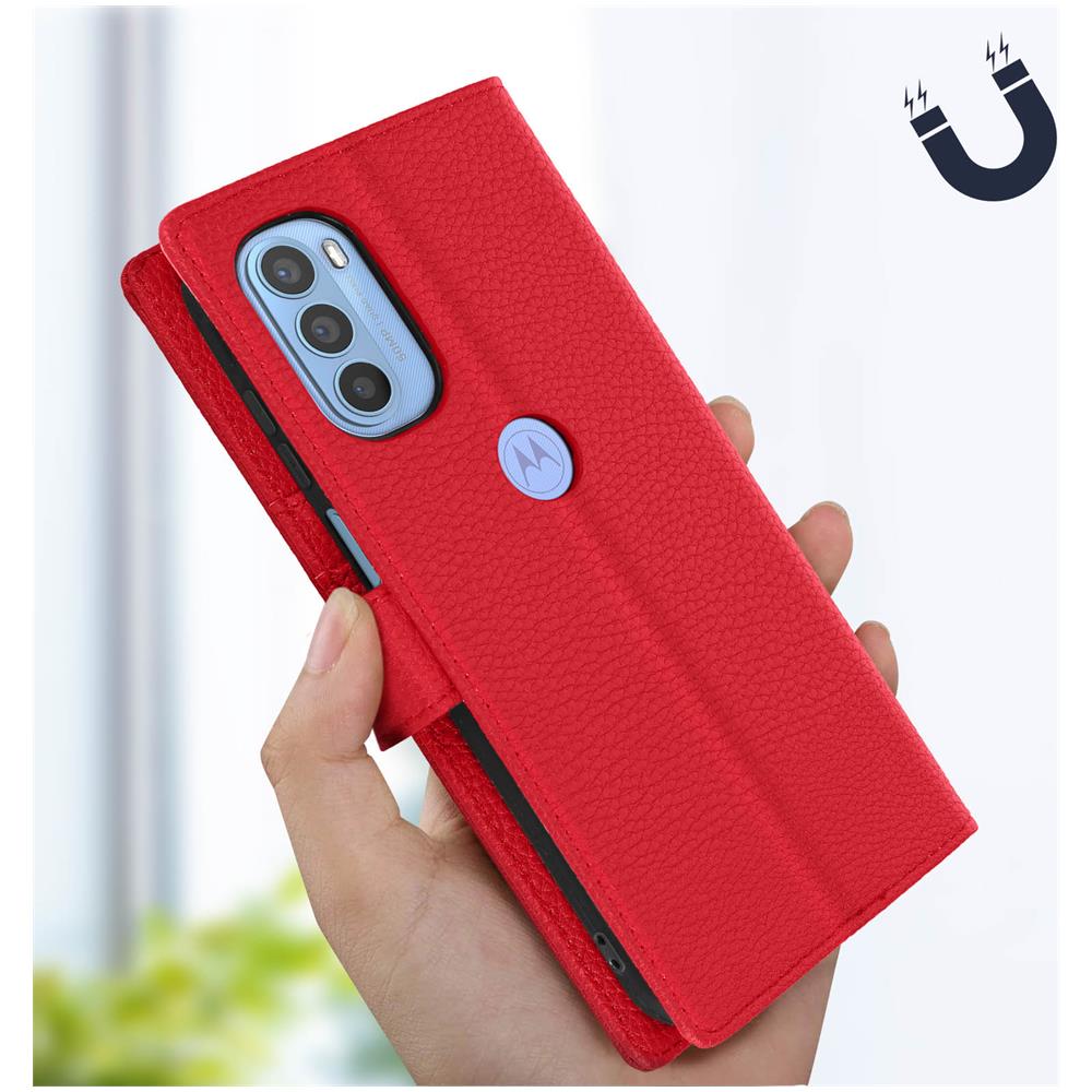 Custodia Motorola Moto G31 / G41 Granulata Portafoglio Supporto Rossa - Foto 2
