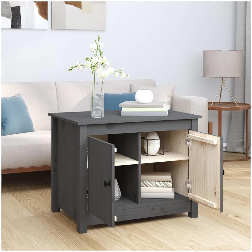 Tavolino Da Salotto Grigio 71x49x55 Cm Legno Massello Di Pino - Foto 3