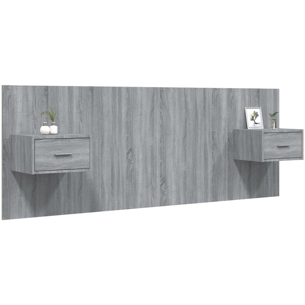 Testiera Letto Con Comodini In Legno Multistrato Grigio Sonoma - Foto 3
