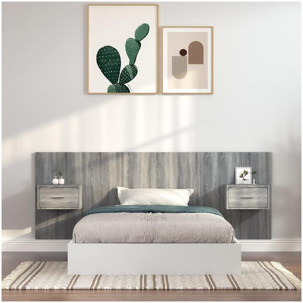 Testiera Letto Con Comodini In Legno Multistrato Grigio Sonoma - Foto 1