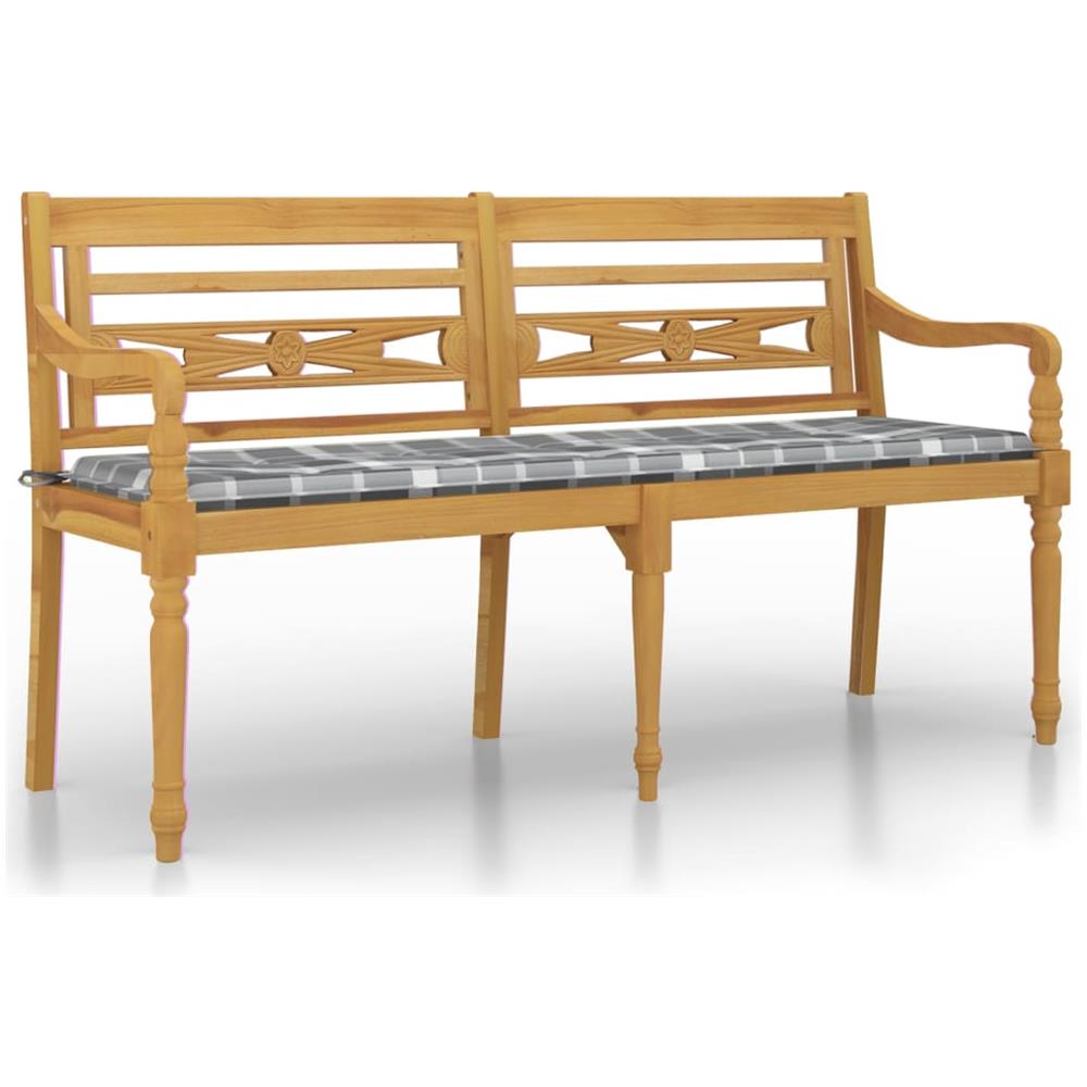 Panchina Batavia Con Cuscino Motivo Grigio 150 Cm Massello Teak - Foto 2