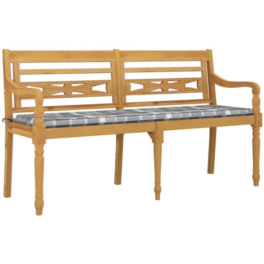 Panchina Batavia Con Cuscino Motivo Grigio 150 Cm Massello Teak - Foto 3