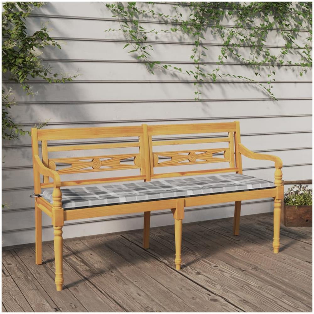 Panchina Batavia Con Cuscino Motivo Grigio 150 Cm Massello Teak - Foto 1