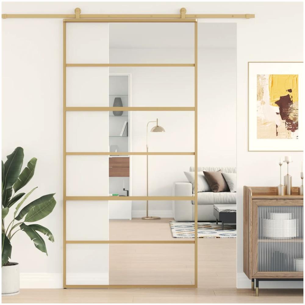 Porta Scorrevole Oro 102,5x205 Vetro Trasparente Esg Alluminio - Foto 1