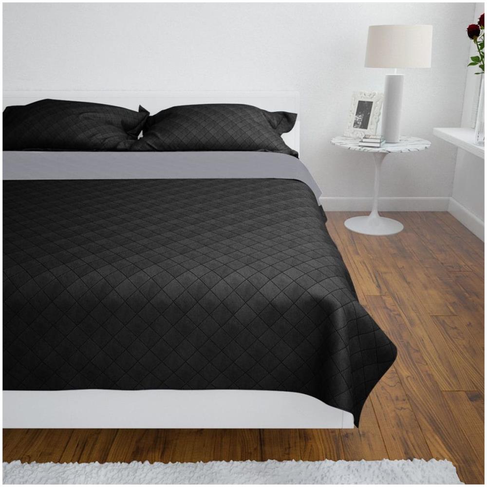 Copriletto Reversibile Nero / grigio 230 X 260 Cm - Foto 2