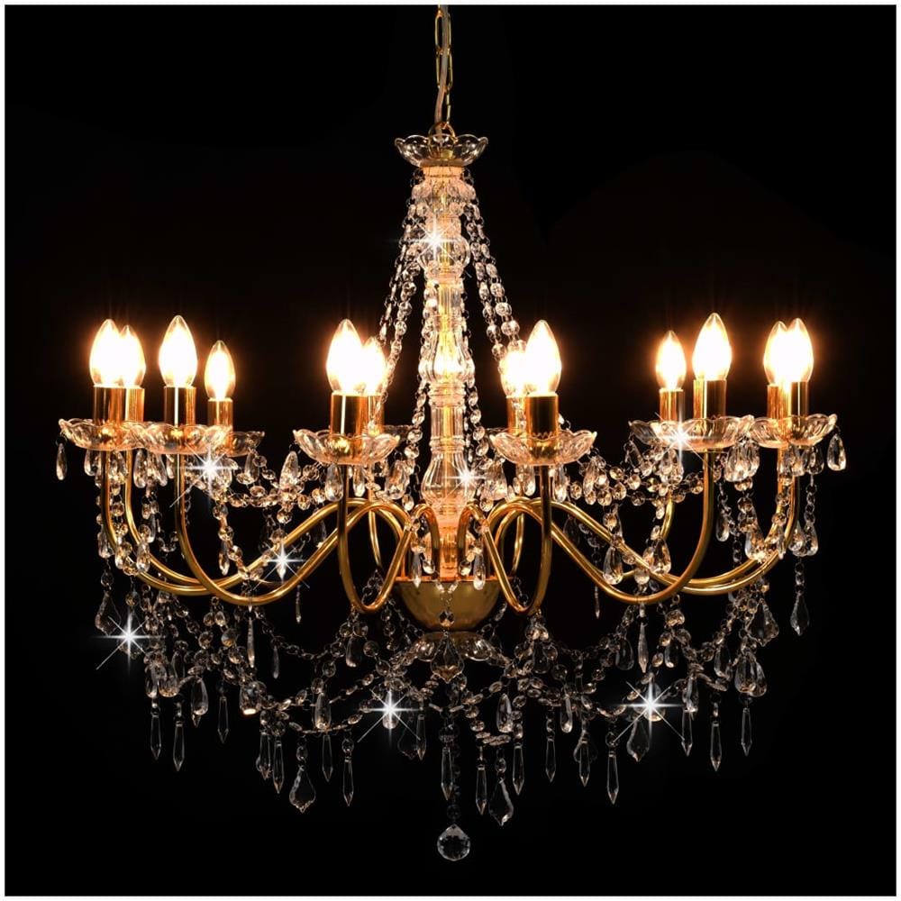 Lampadario Con Perline Dorato 12 Lampadine E14 - Foto 2