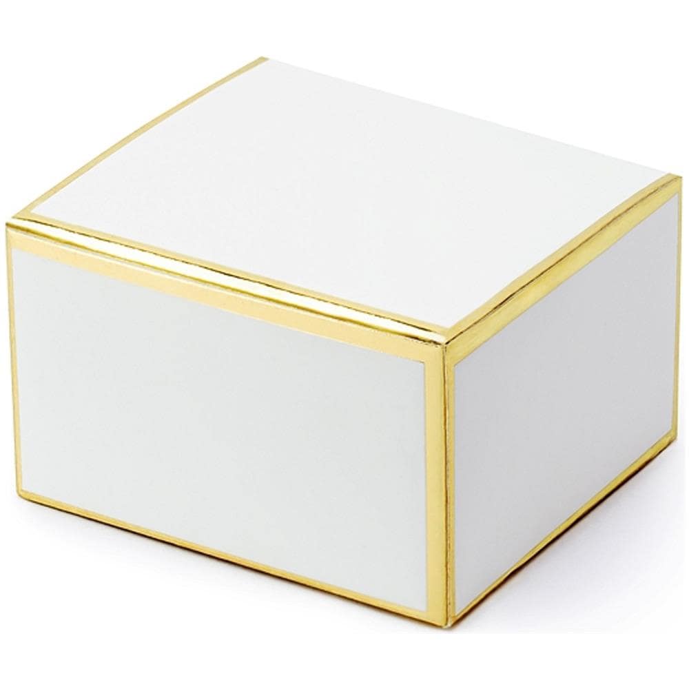 Partydeco - 10 Scatoline In Cartone Bianco Con Bordo Oro - Foto 1