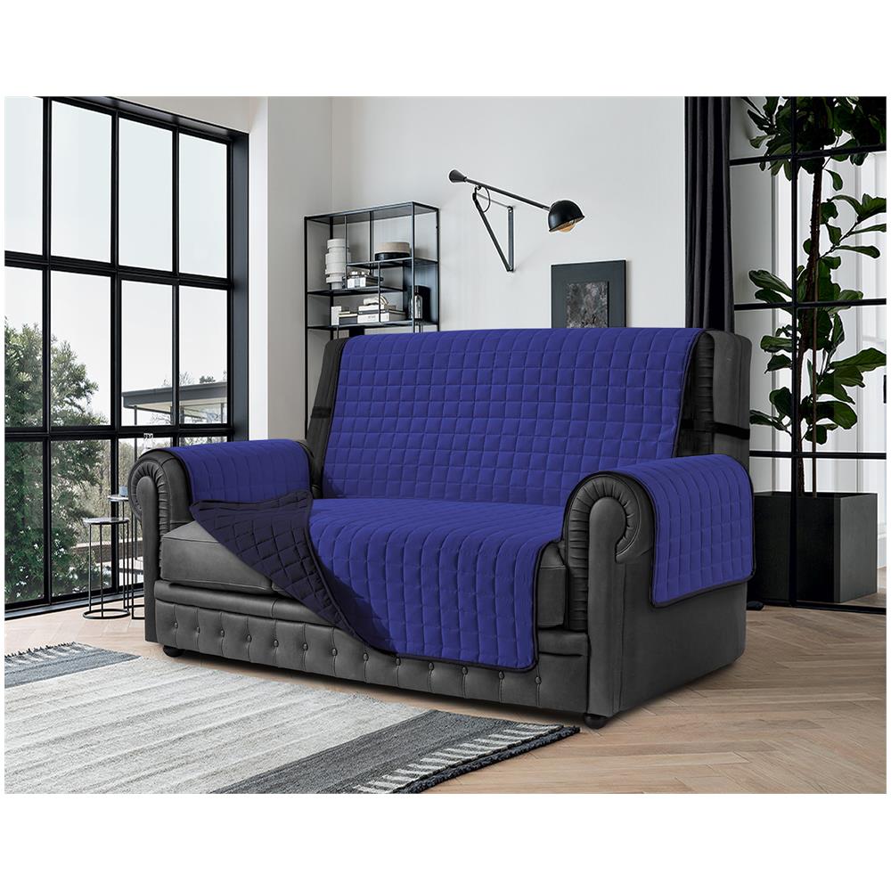 Copridivano Antimacchia - Salvadivano Trapuntato Double Face - 3 Posti Per Seduta Da 170 A 195 Cm - Azzurro / blu - Foto 1