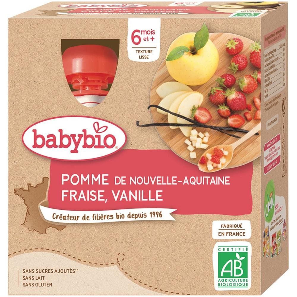 Compotes Bébé Dès 6 Mois, Pomme Fraise Vanille - Foto 1