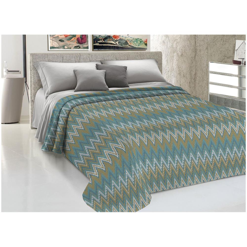 Copriletto Piquet Primavera Estate 100% Cotone Disegno Spinato Rigato Matrimoniale Verde - Foto 1