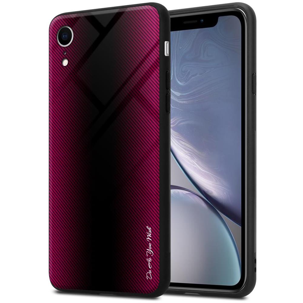 Cadorabo Custodia Compatibile Con Apple Iphone Xr - Ottica A Strisce In Cremisi Rosa - Coperchio Protettivo In Vetro Temperato E Silicone Tpu - Foto 1