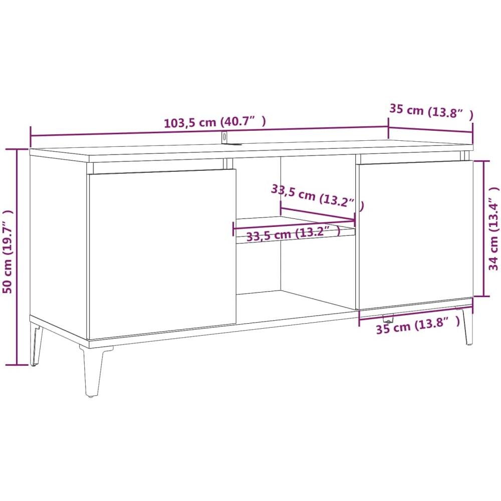 Mobile TV con Gambe in Metallo Rovere Fumo 103,5x35x50 cm - Foto 9