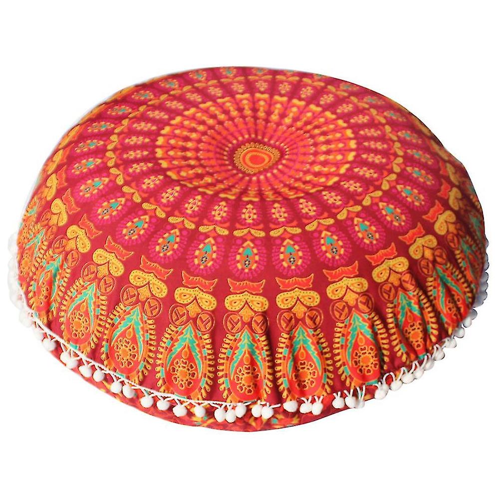 Federa Per Cuscino Da Pavimento Rotondo Indiano – Ricamo Suzani Con Pom Pom, Bianco, 45 Cm (Solo Copertura) - 2