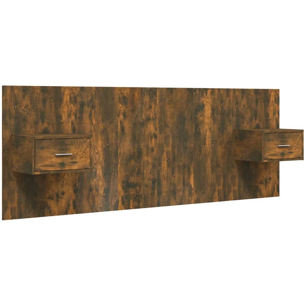 Testiera Letto Con Comodini In Legno Multistrato Rovere Fumo - Foto 2