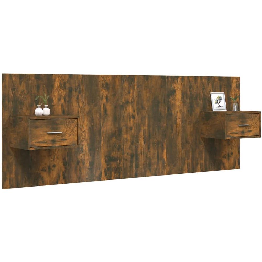 Testiera Letto Con Comodini In Legno Multistrato Rovere Fumo - Foto 3