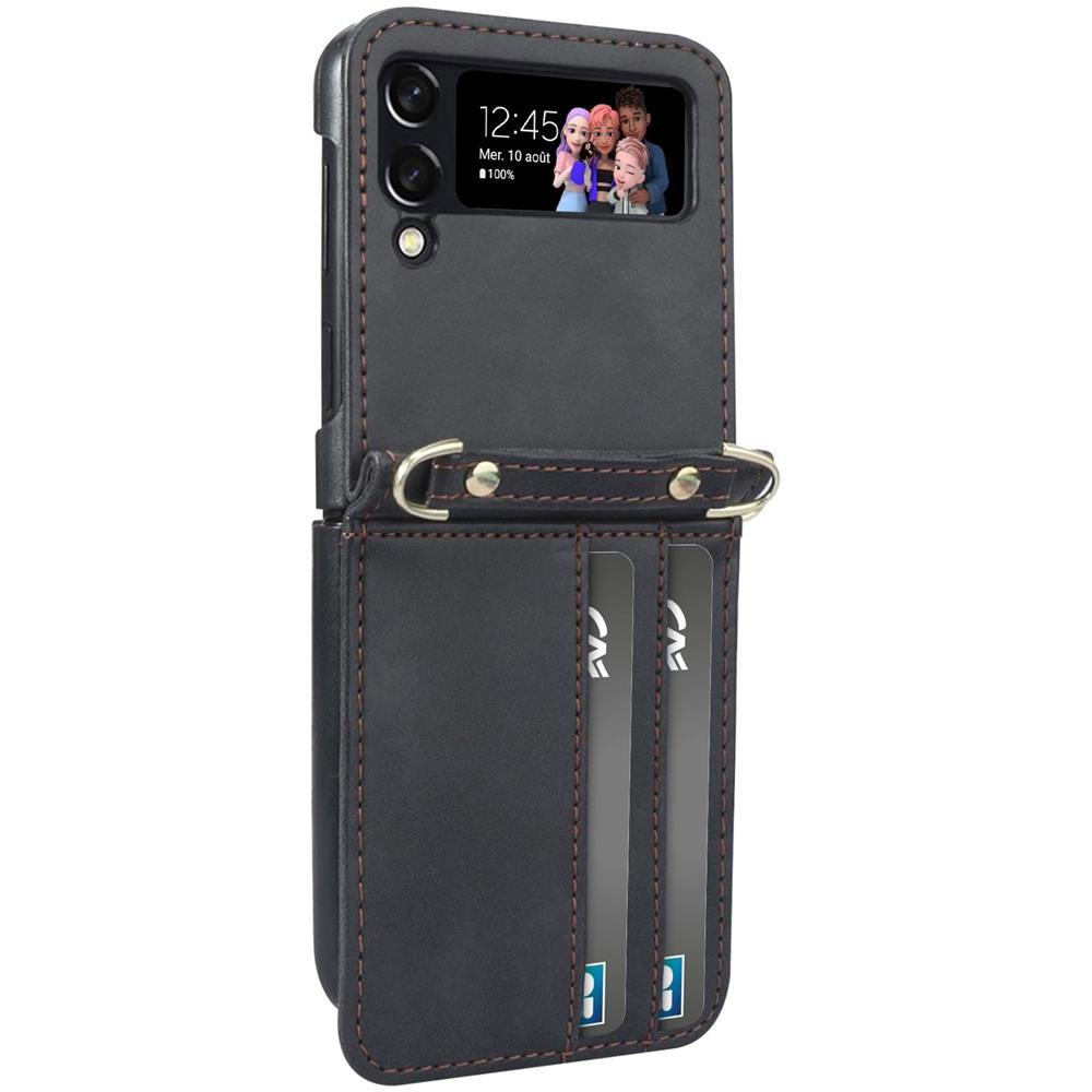 Cover Per Samsung Z Flip4 In Pelle Portacarte Con Tracolla Versatile Case Nera - Foto 1