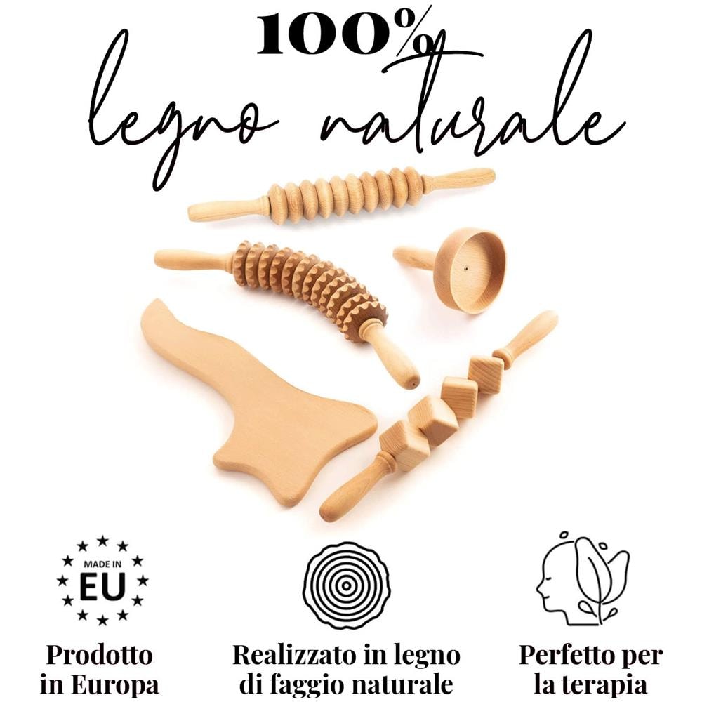 Set Di Maderoterapia In Legno Con Massaggiatore A Rullo, Dispositivo Di Drenaggio Linfatico E Coppa Svedese Per La Cellulite - Foto 1