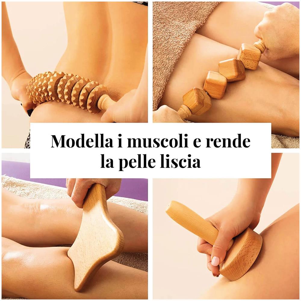 Set Di Maderoterapia In Legno Con Massaggiatore A Rullo, Dispositivo Di Drenaggio Linfatico E Coppa Svedese Per La Cellulite - Foto 2