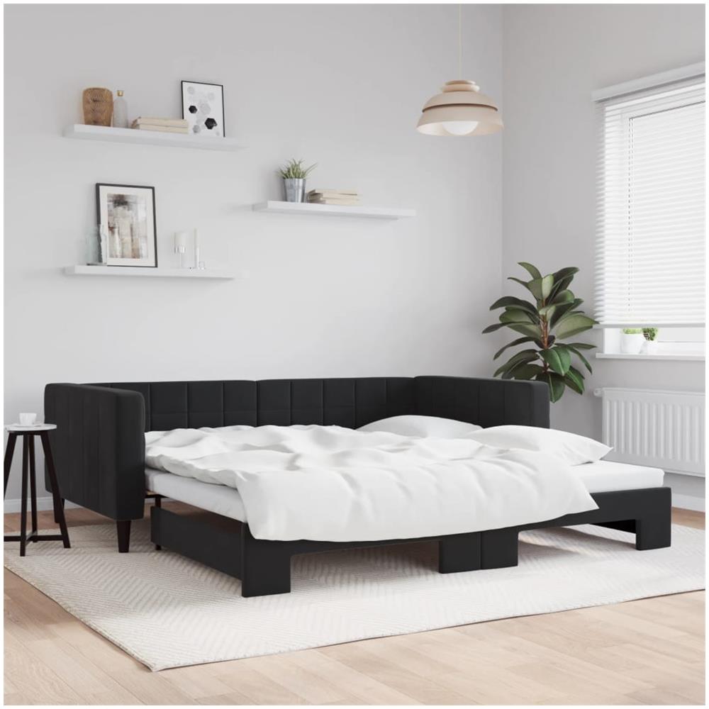 Divano Letto Con Letto Estraibile Nero 100x200 Cm In Velluto - Foto 1