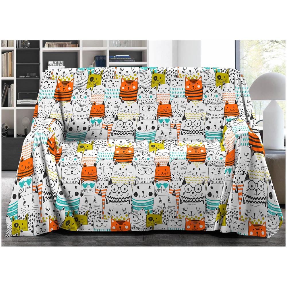 Telo Arredo Granfoulard Copritutto Salvadivano 100% Cotone Disegno Cats Singolo Cats - Foto 1