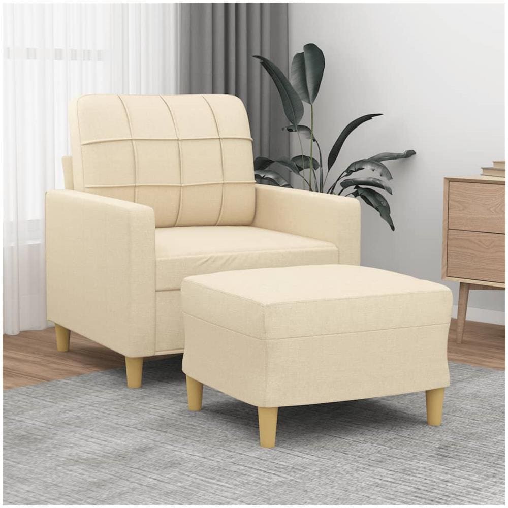 Poltrona Con Poggiapiedi Crema 60 Cm In Tessuto - Foto 1