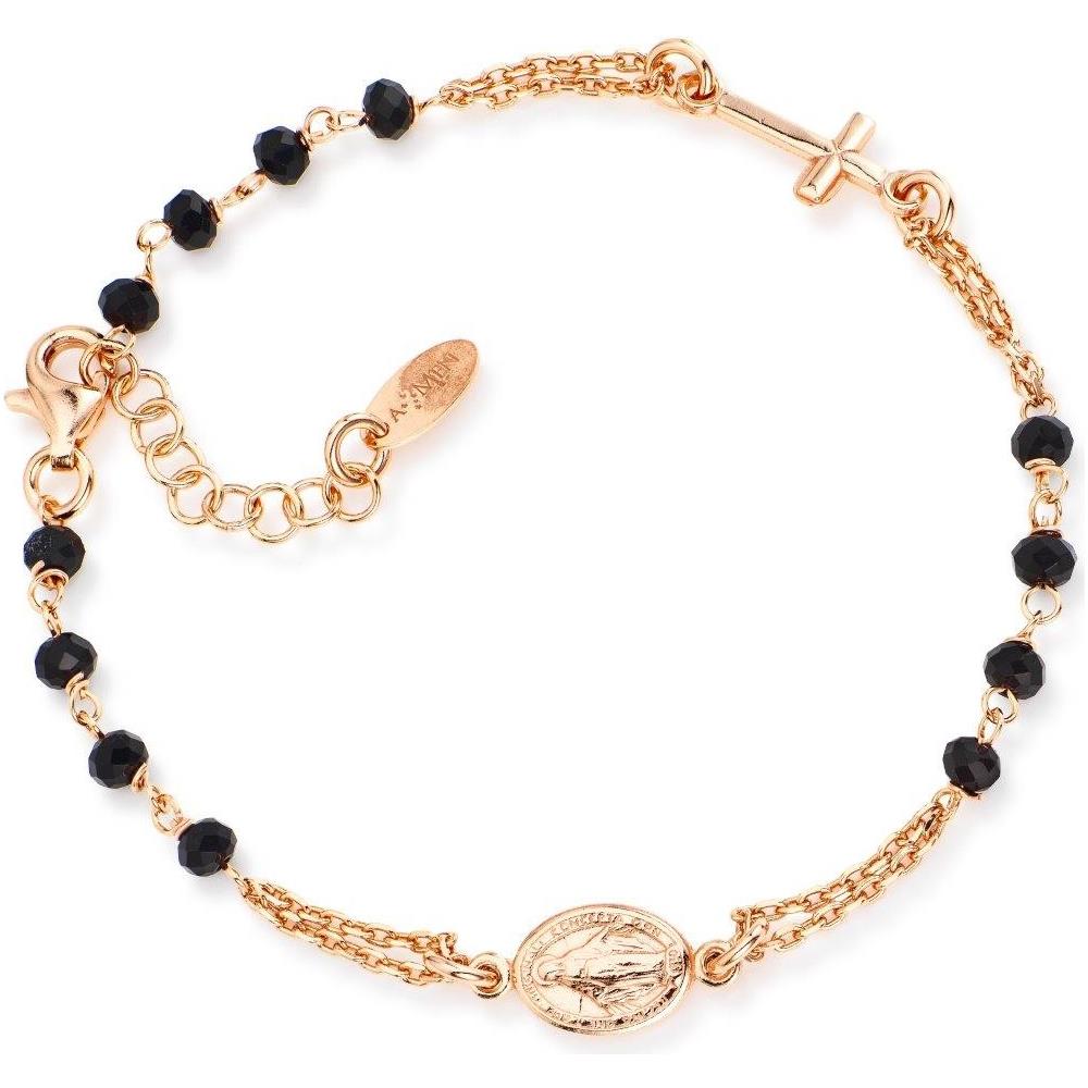 Bracciale In Argento 925 - Collezione Rosari - Colore Rosè - Misura Unica Bracciale Rosario Cristalli Neri - Foto 1