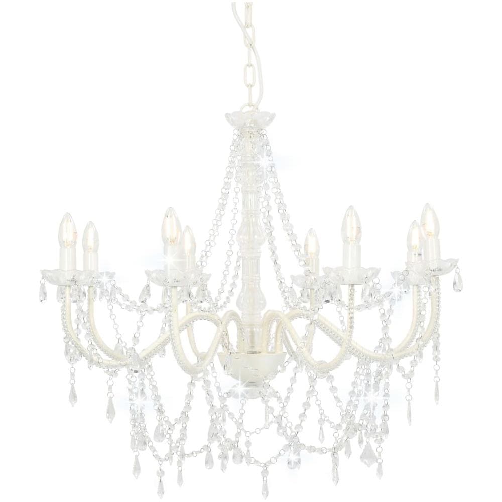 Lampadario Con Perline Bianco 8 Lampadine E14 - Foto 1