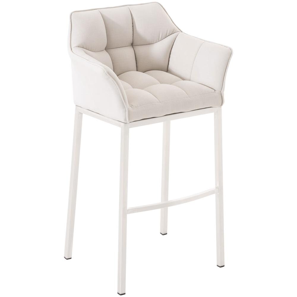 Sgabello DAMASO B con Telaio a 4 Gambe Nero, in Tessuto Bianco Telaio Bianco Opaco - Foto 1