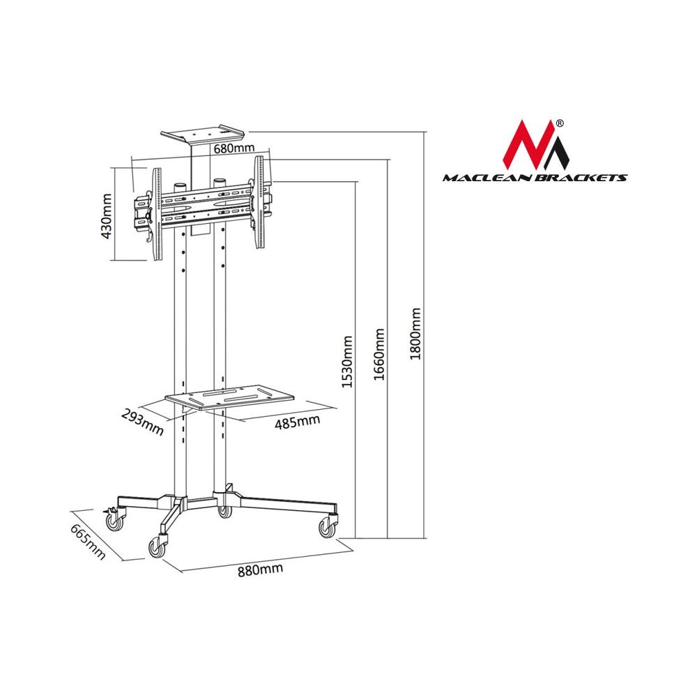 Sedia A Rotelle Per Tavolo Tv Professionale Max 55 Kg Vesa 600x400 Maclean Mc-661 - Foto 2