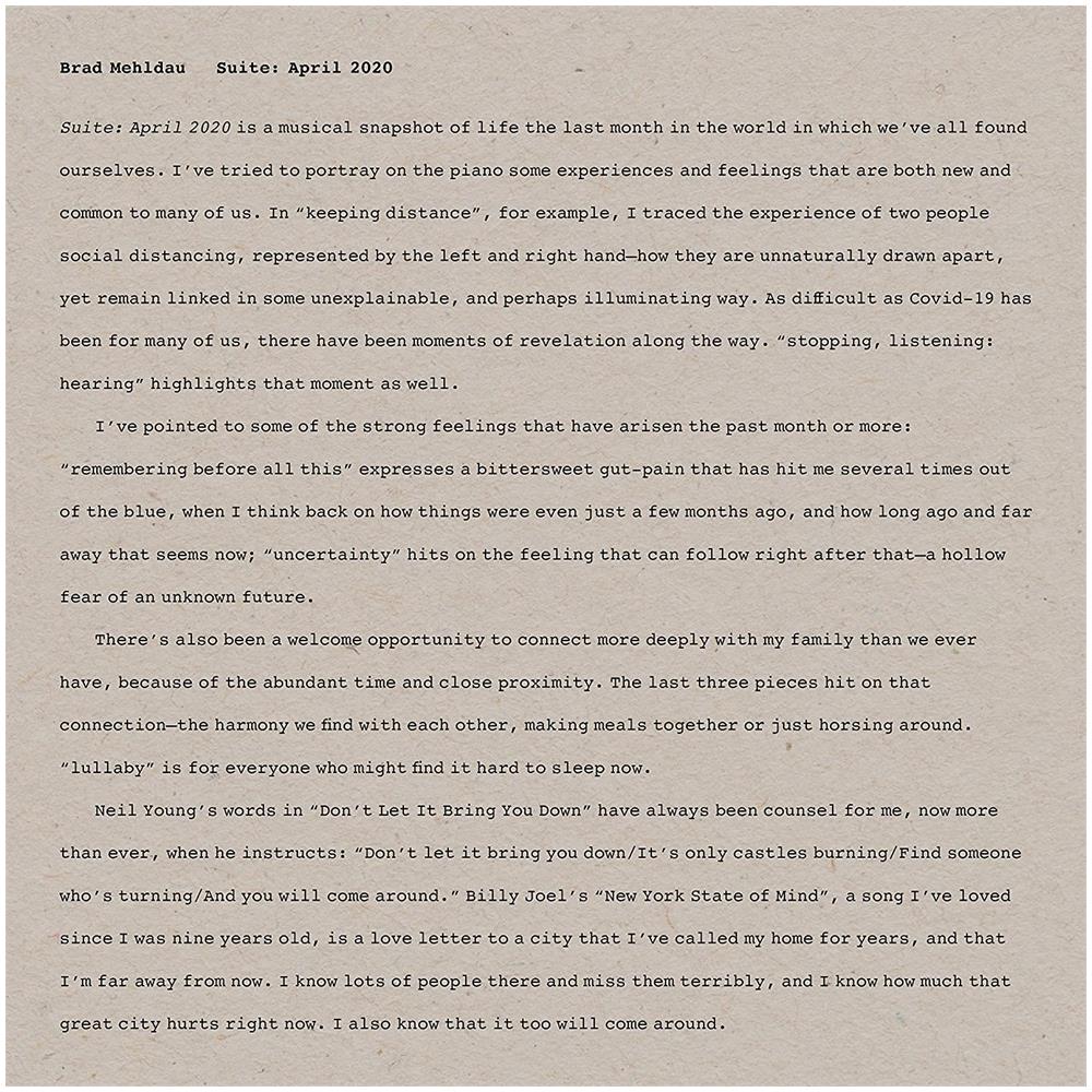 Brad Mehldau - Suite: April 2020 - Disponibile dal 18/09/2020 - Foto 1