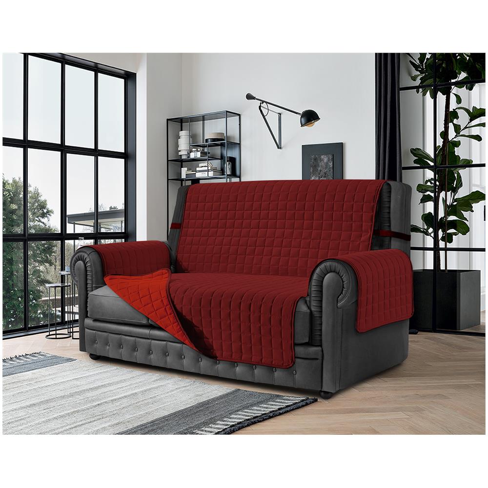 Copridivano Antimacchia - Salvadivano Trapuntato Double Face - 3 Posti Per Seduta Da 170 A 195 Cm - Bordeaux / rosso - Foto 1