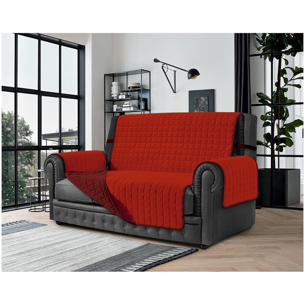 Copridivano Antimacchia - Salvadivano Trapuntato Double Face - 3 Posti Per Seduta Da 170 A 195 Cm - Bordeaux / rosso - Foto 6