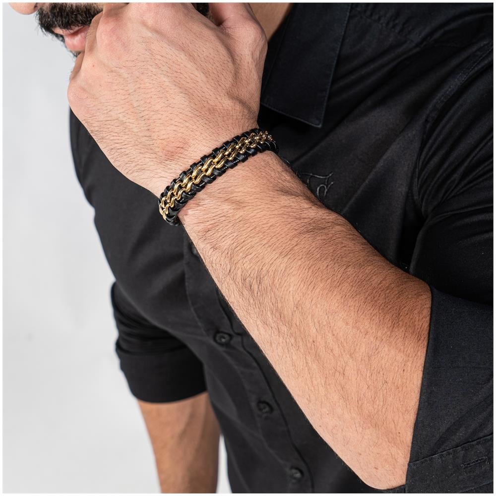 Bracciale in Pelle per Uomo, ""Steel"", 23cm, Oro - Foto 2