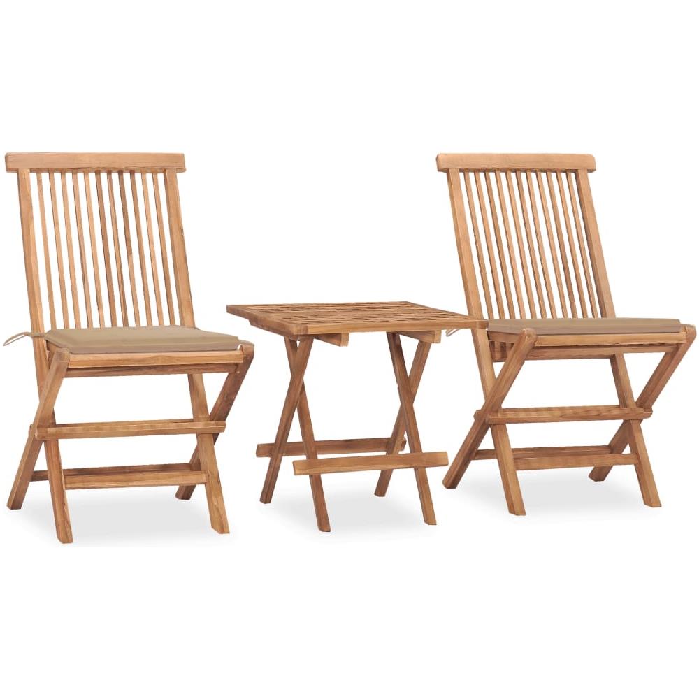 Set da Pranzo Giardino Pieghevole 3 pz Cuscino Massello di Teak - Foto 1