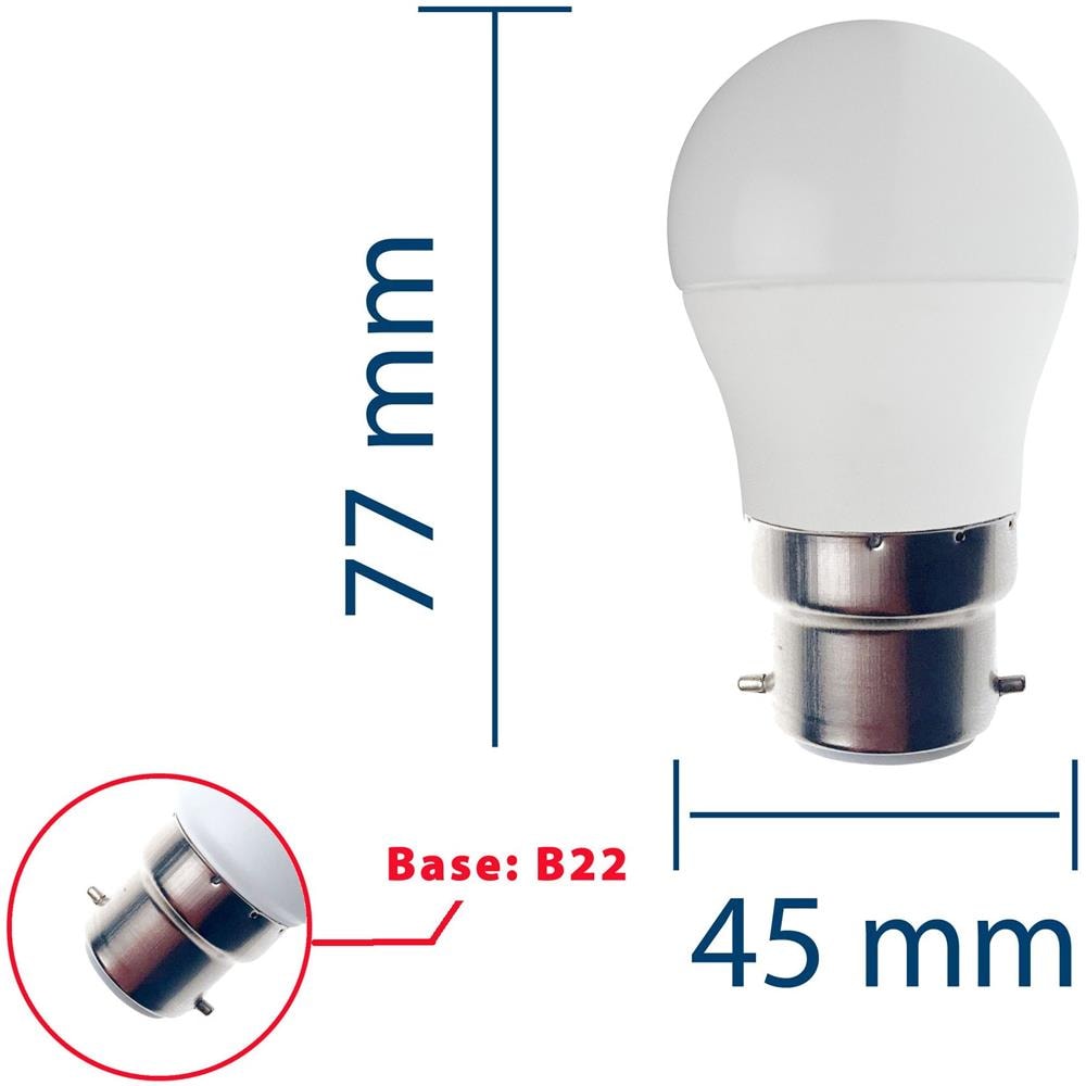 Lampadina Smd Led, Sfera P45, 6w / 490lm, Base B22 (francia), 4000k - Foto 1
