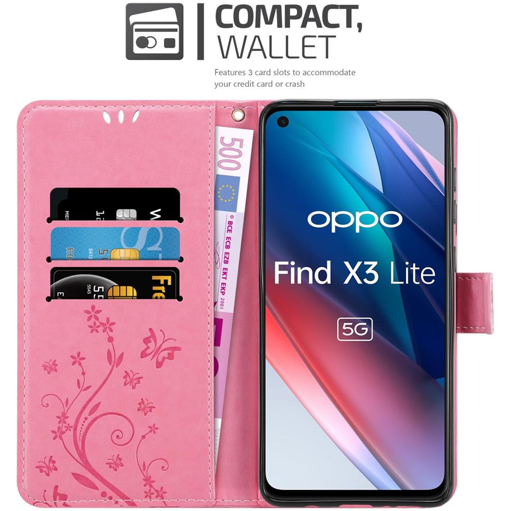 Custodia Compatibile Con Oppo Find X3 Lite In Rosa Fiore - Coperchio Protettivo In Design Floreale Con Chiusura Magnetica, Funzione Stand E Slot Per Carte - Foto 2