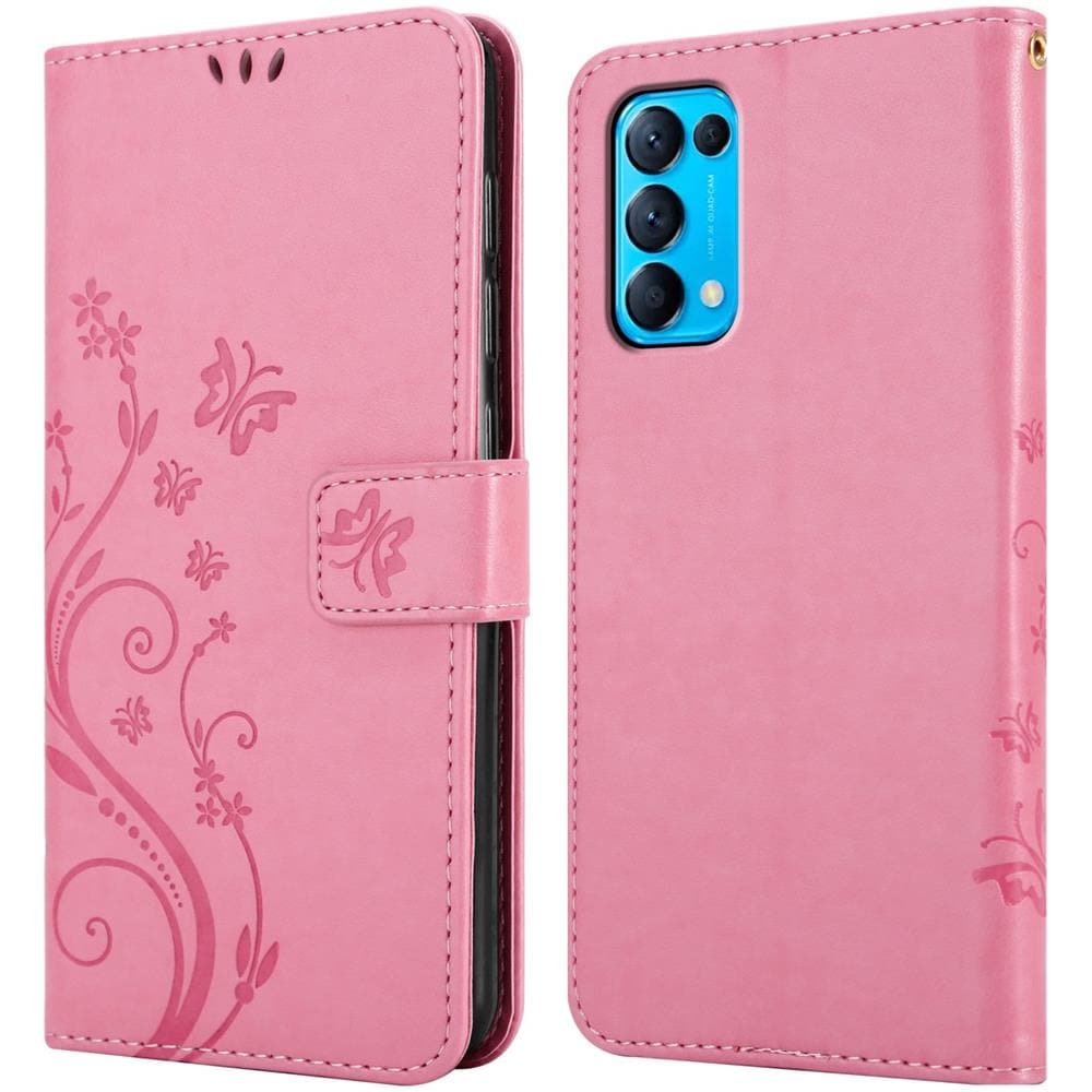 Custodia Compatibile Con Oppo Find X3 Lite In Rosa Fiore - Coperchio Protettivo In Design Floreale Con Chiusura Magnetica, Funzione Stand E Slot Per Carte - Foto 7