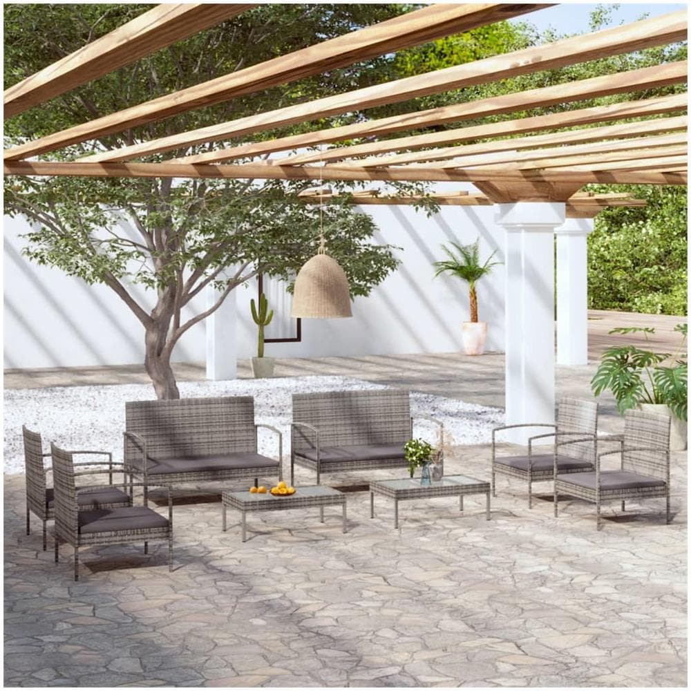 Set Divani Da Giardino 8 Pz Con Cuscini In Polyrattan Grigio - Foto 1