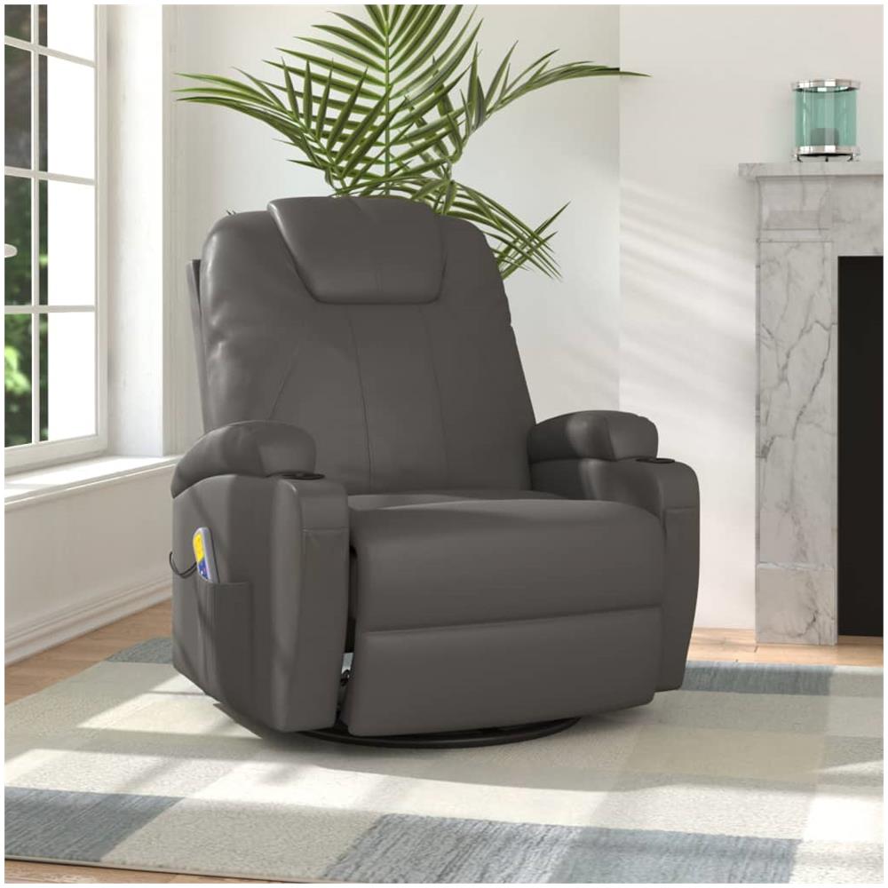 Poltrona Massaggiante A Dondolo Antracite In Similpelle - Foto 1